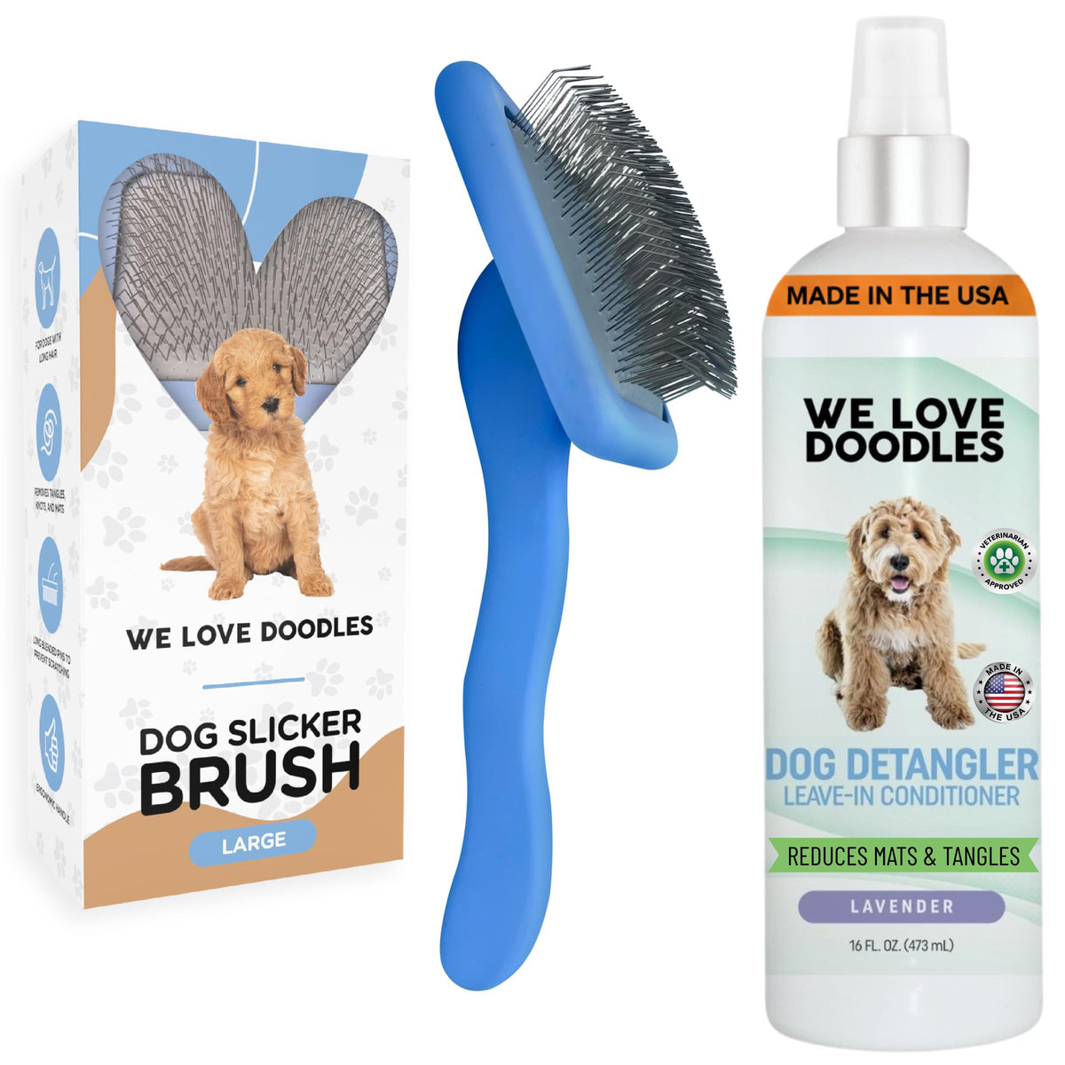 We Love Doodles cepillo slicker grande para pelo suave y sin enredos