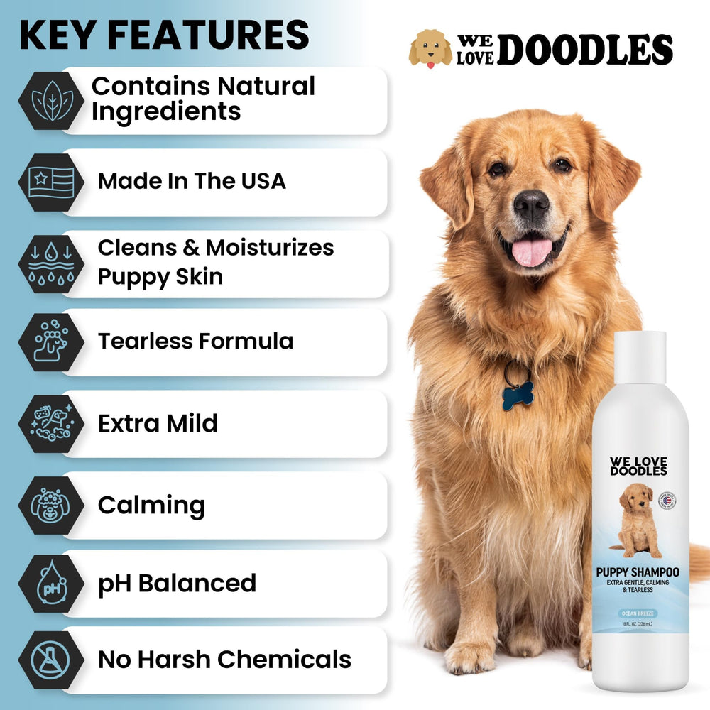 We Love Doodles champú para cachorros, ingredientes de avena, cuidado calmante para piel sensible.