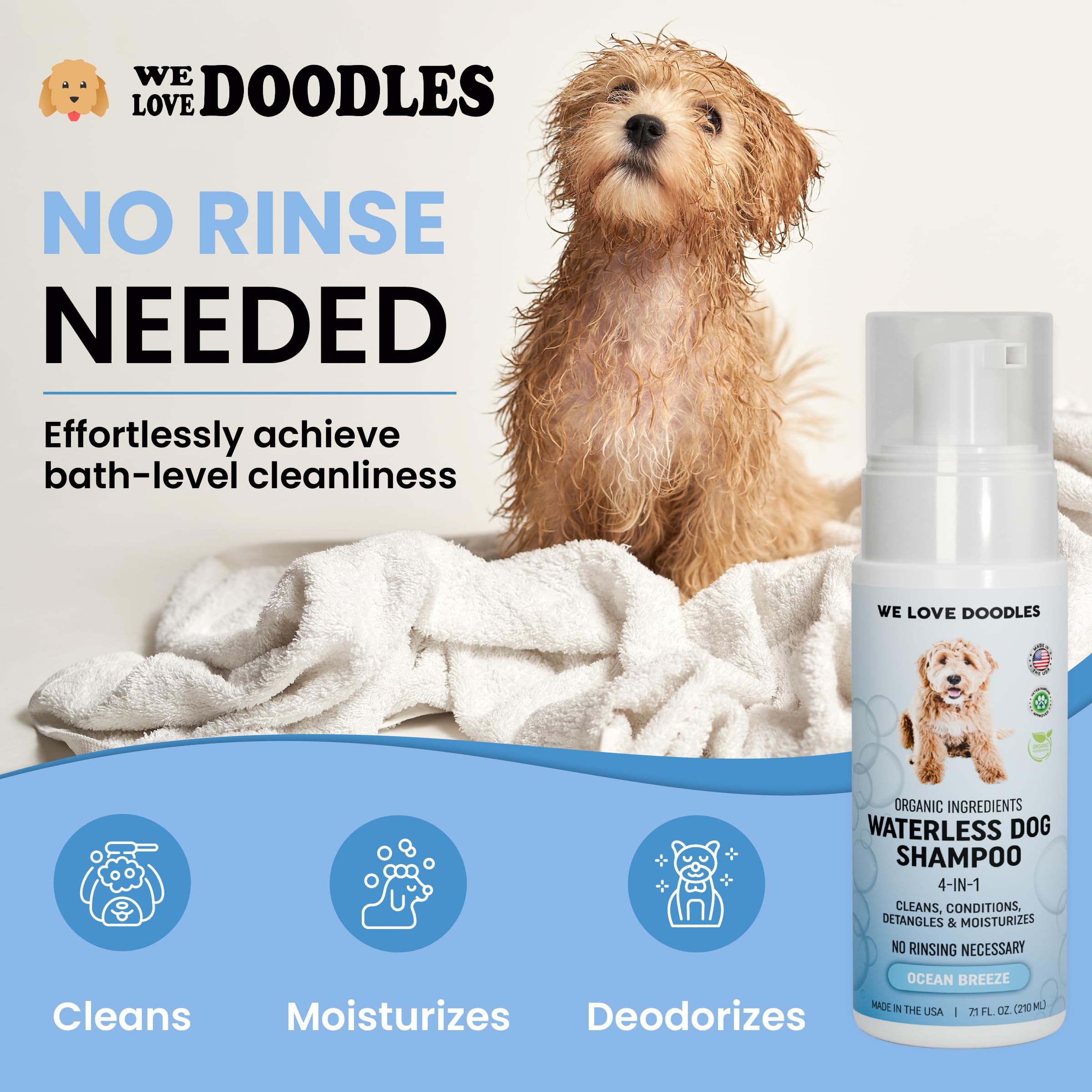 We Love Doodles champú seco para perros, pelaje limpio y suave tras uso
