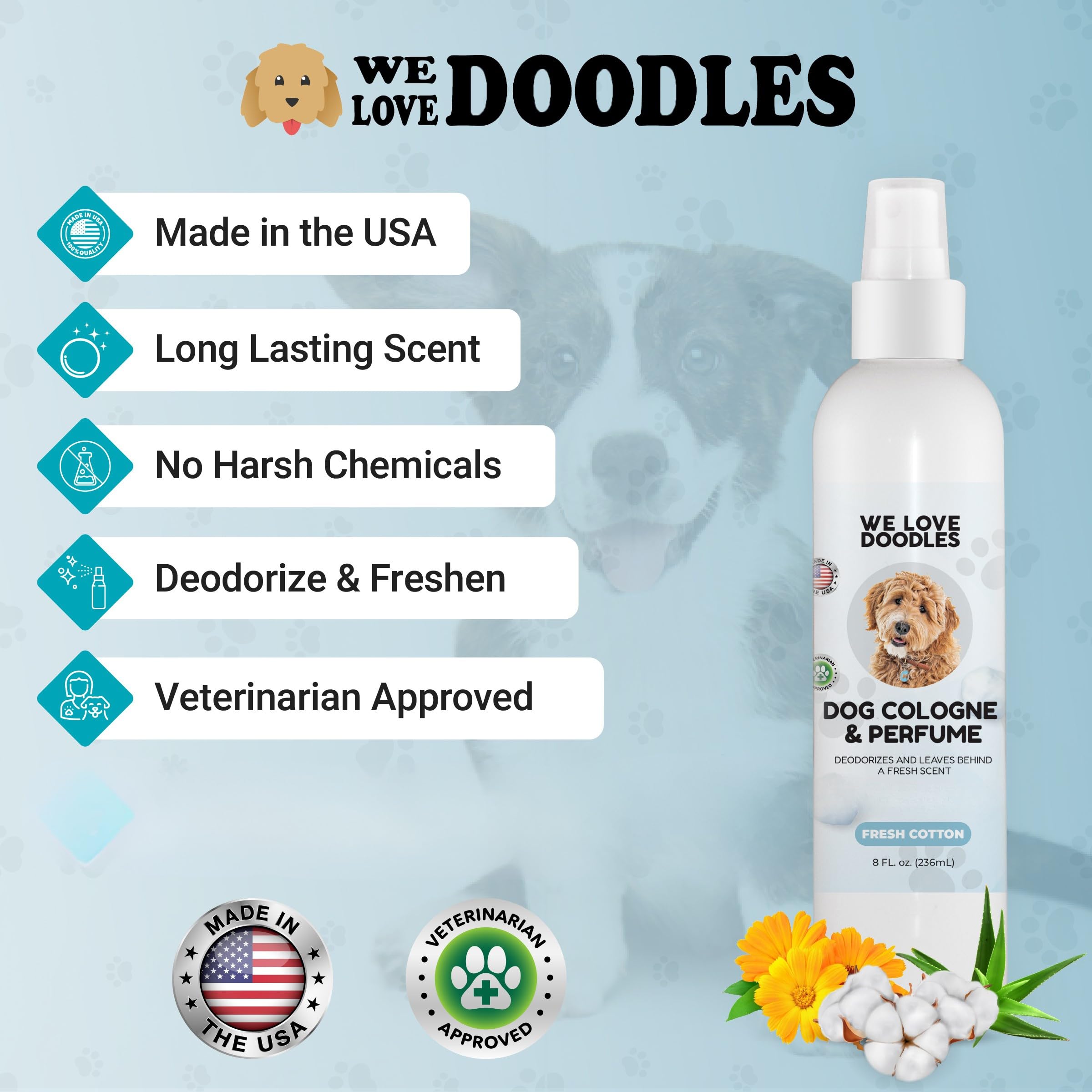 We Love Doodles Cologne para perros, olor largo, mantiene la frescura todo el día.