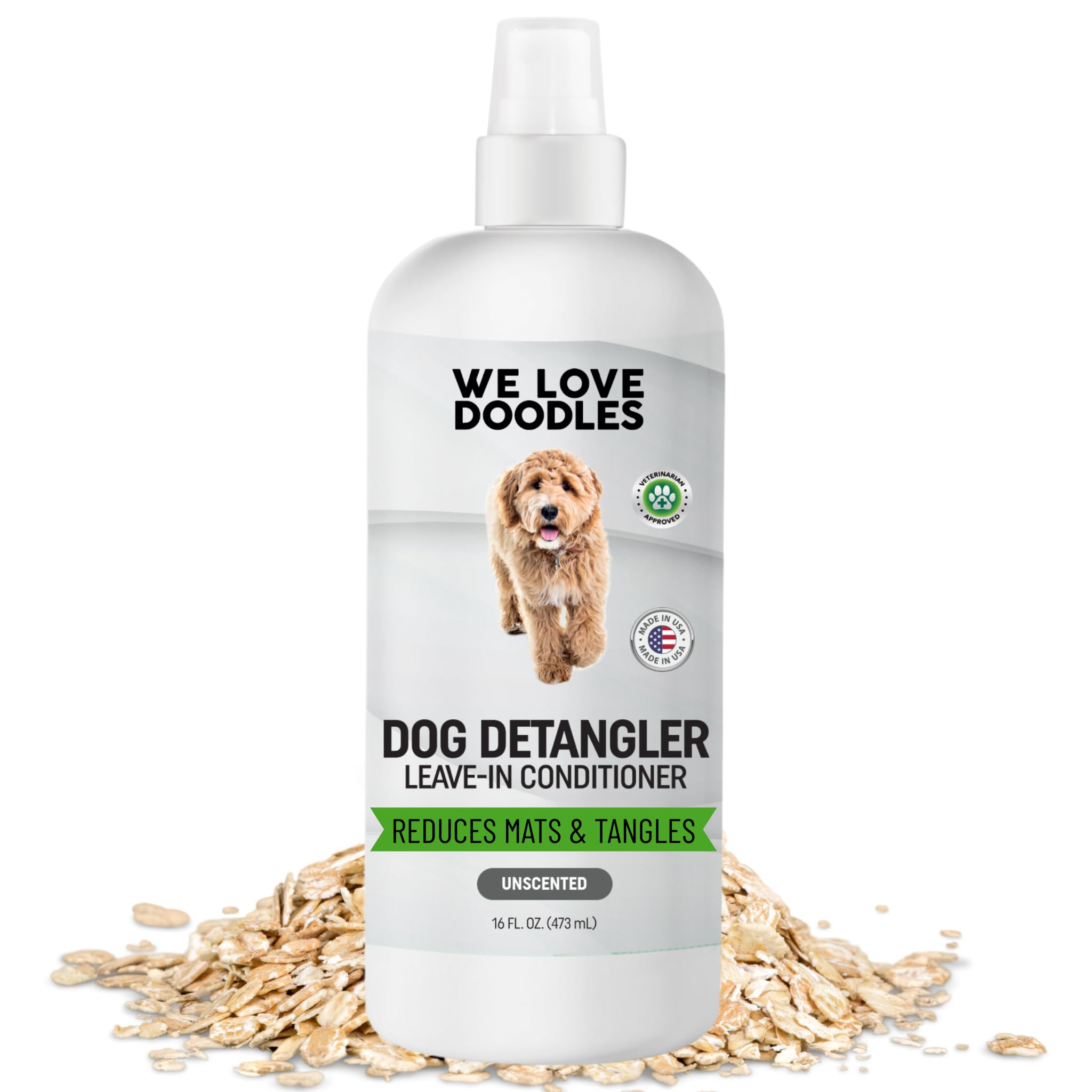We Love Doodles desenredante para perros, botella lista para uso rápido y suave.