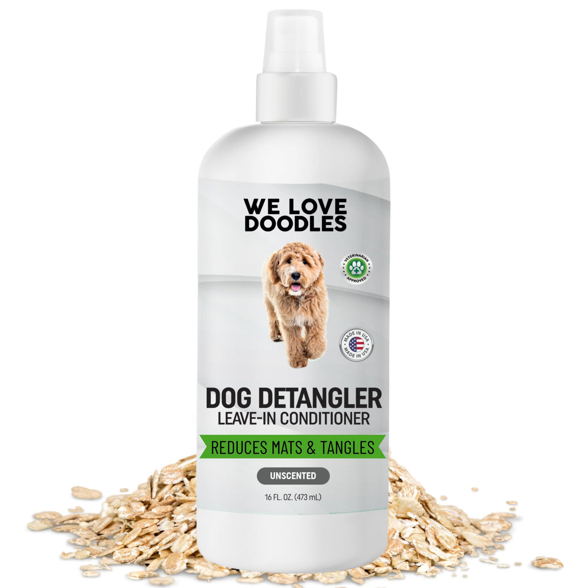 We Love Doodles desenredante para perros, botella lista para uso rápido y suave.