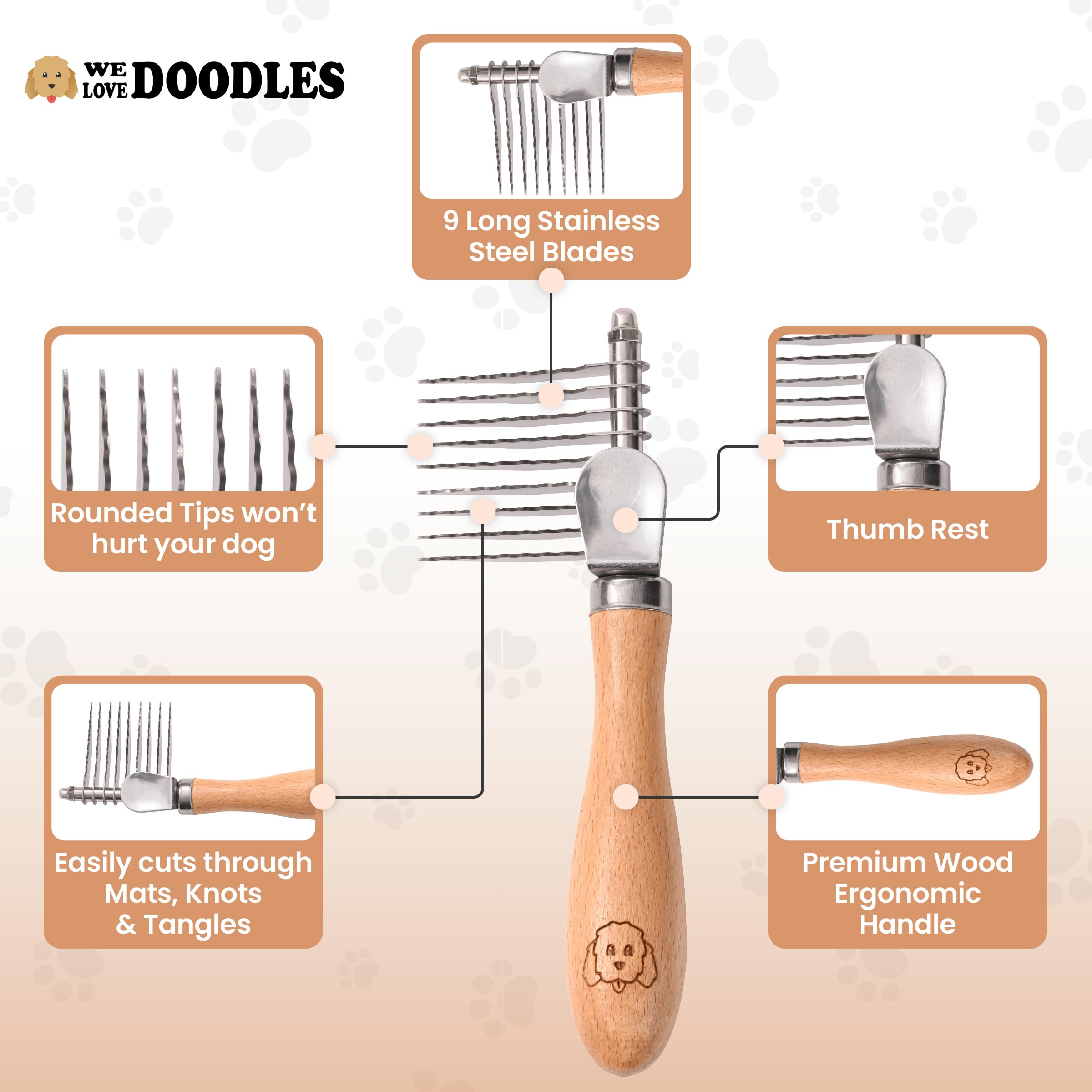 We Love Doodles: dientes redondeados desenredan sin tirar del pelaje.