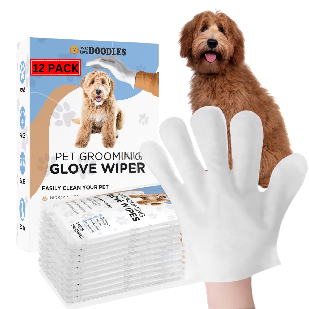 We Love Doodles guantes de limpieza para perros, uso rápido sin agua