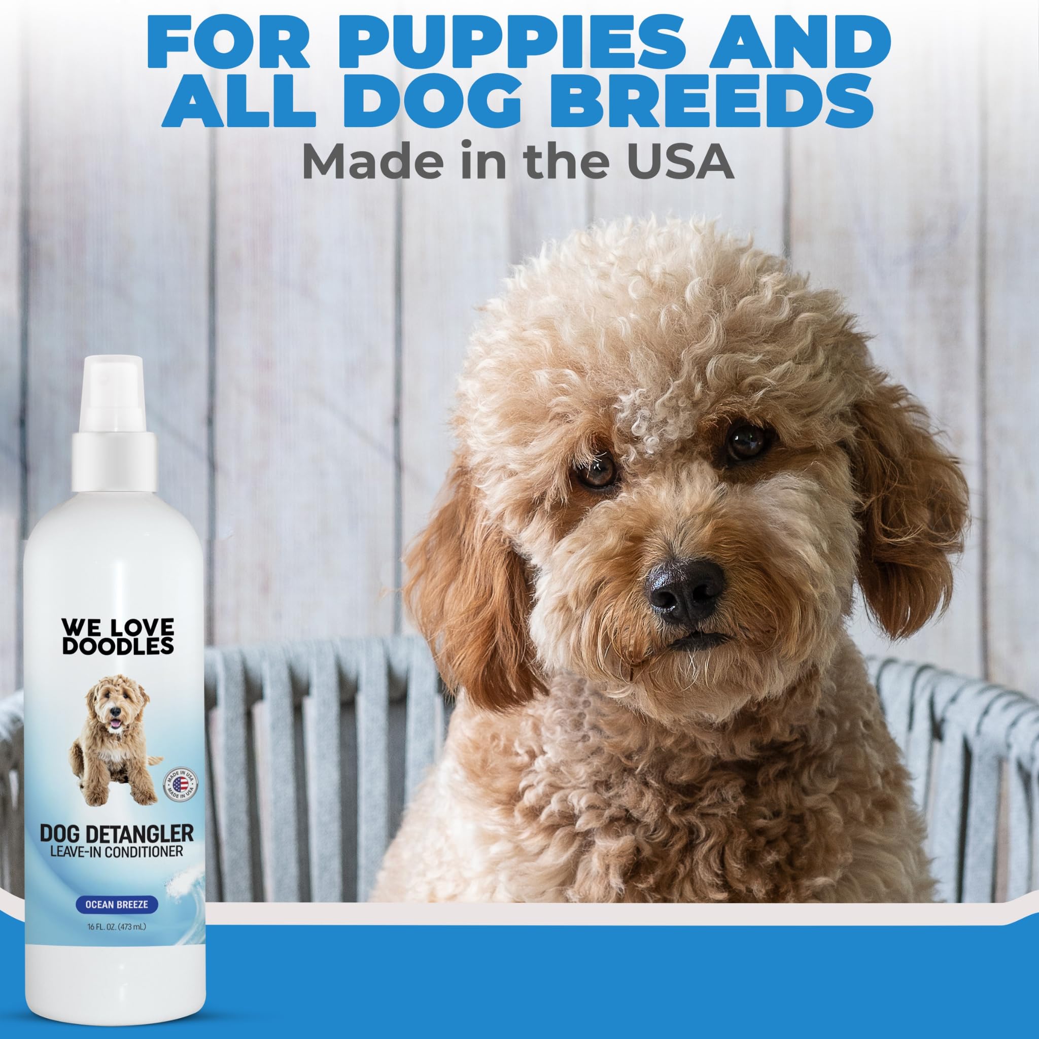 We Love Doodles Aerosol Desenredante para perros, perro con pelo brillante gracias al acondicionador.