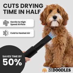 We Love Doodles secador para perros con temperatura ajustable para pelajes variados.