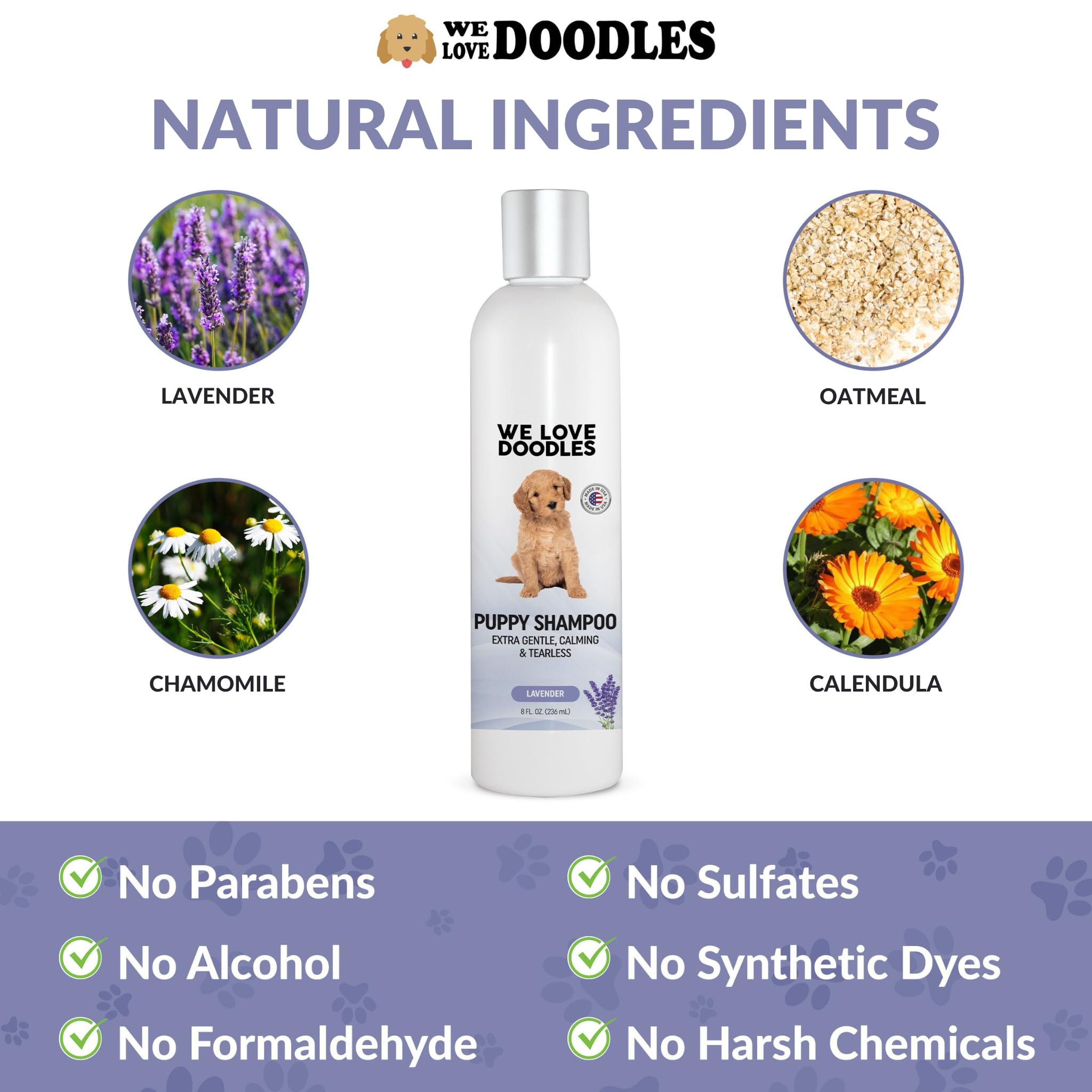 We Love Doodles Shampoo hecho en EEUU para calidad y seguridad