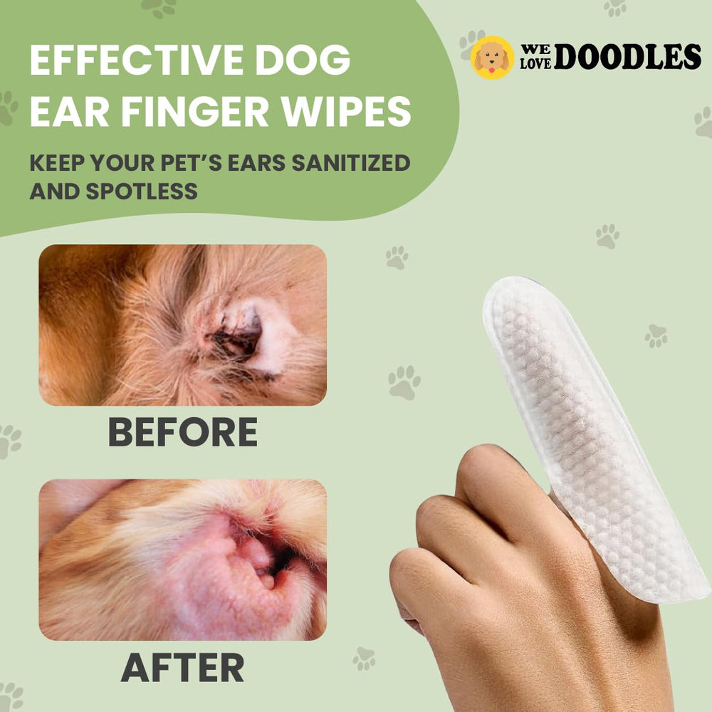 We Love Doodles: toallitas orejas perro dedo humedecidas para eliminar suciedad con facilidad.