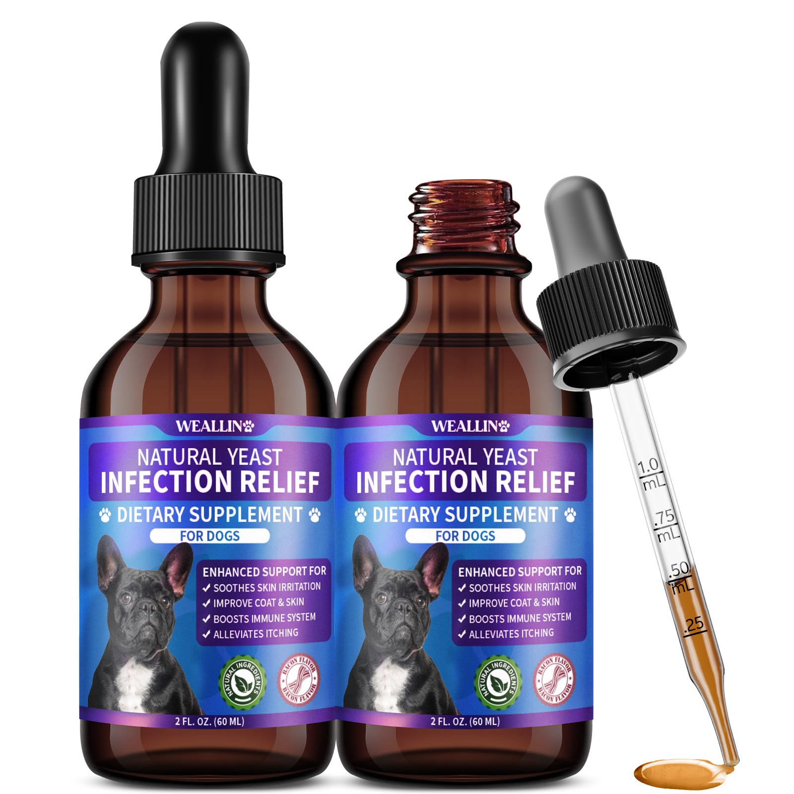 WEALLIN Gotas probióticas para perros: empaque visible y uso diario.