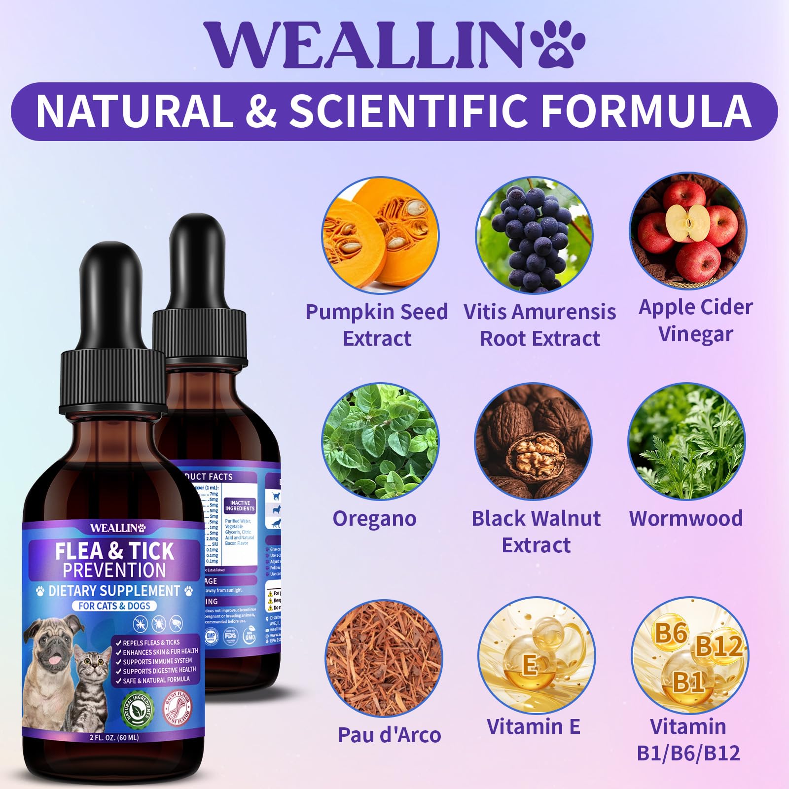 WEALLIN gotas sabor tocino, para aceptación en perros y gatos.