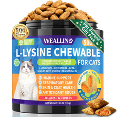WEALLIN lisina para gatos: gomitas crujientes con núcleo de krill, apoyo diario