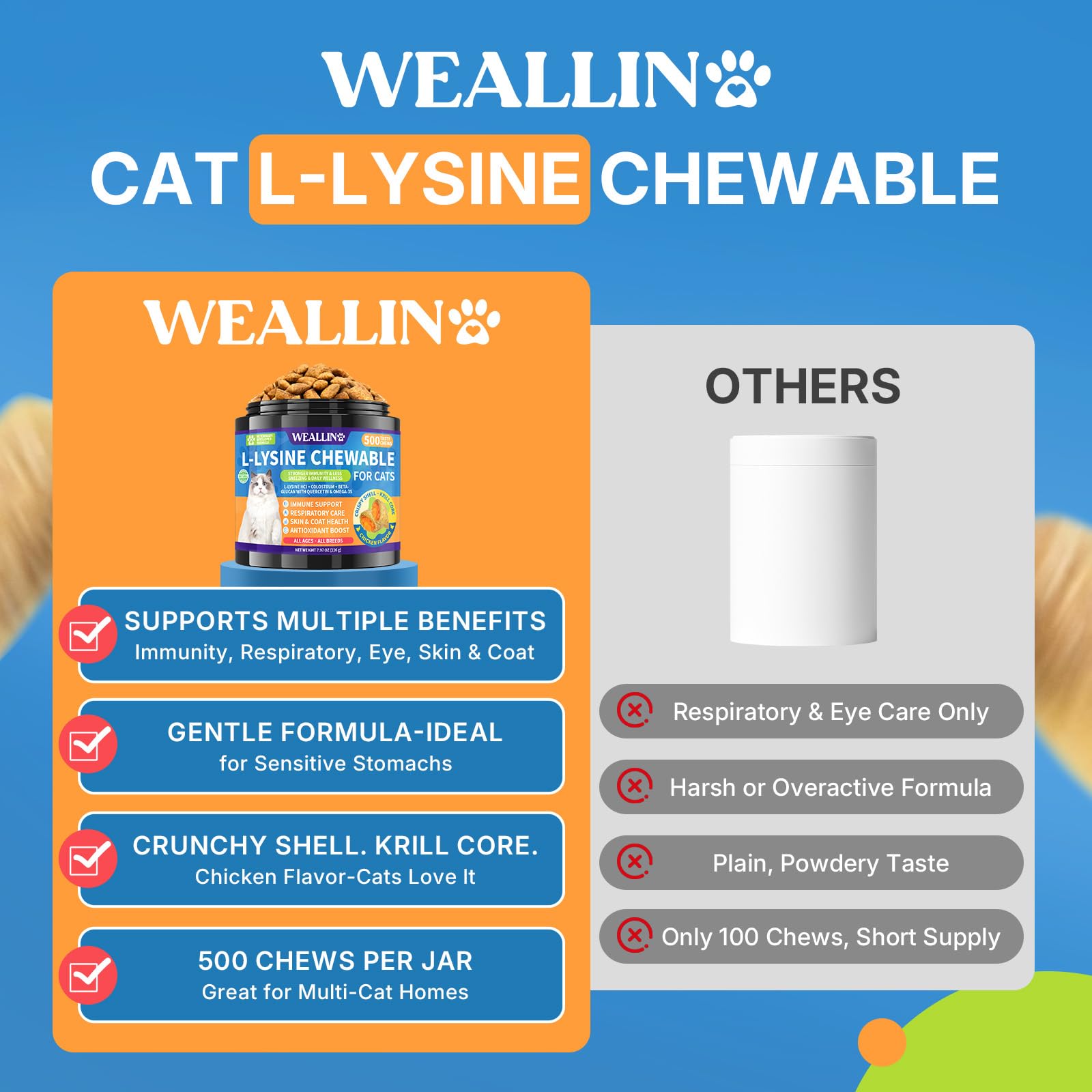 WEALLIN lisina para gatos: recompensa diaria de sabor suave