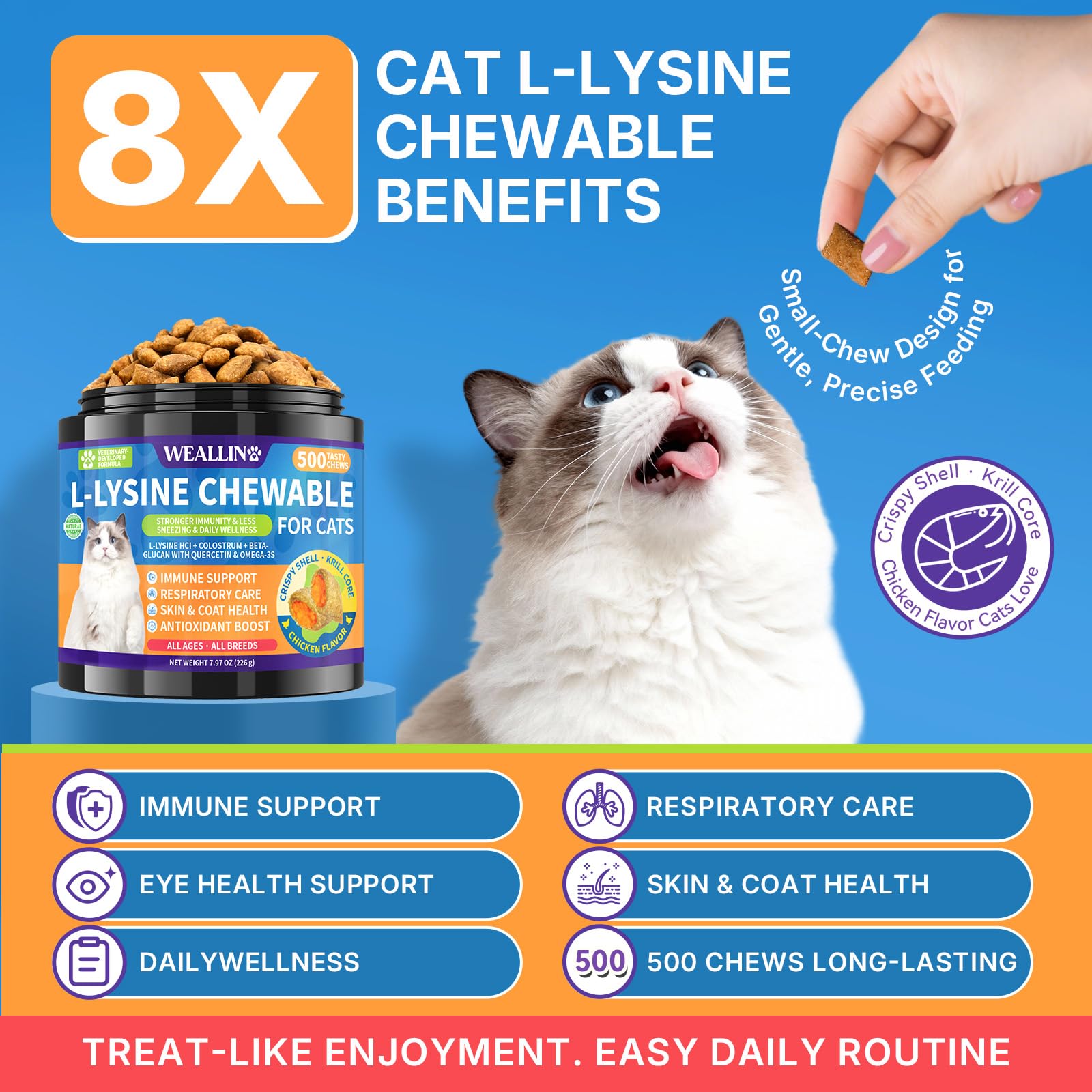 WEALLIN lisina para gatos: sabor a pollo, fácil de digerir y aceptado