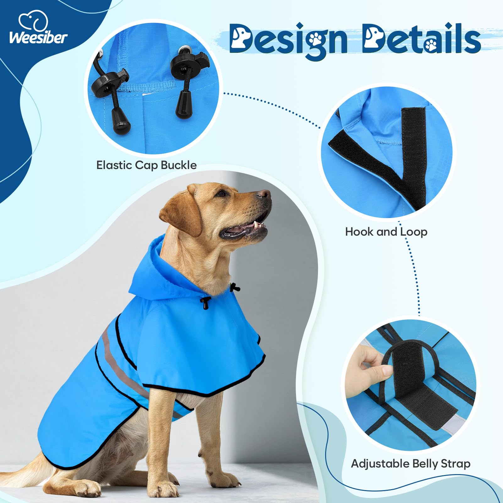 Weesiber chaqueta impermeable con tiras reflectantes, paseos nocturnos más seguros.