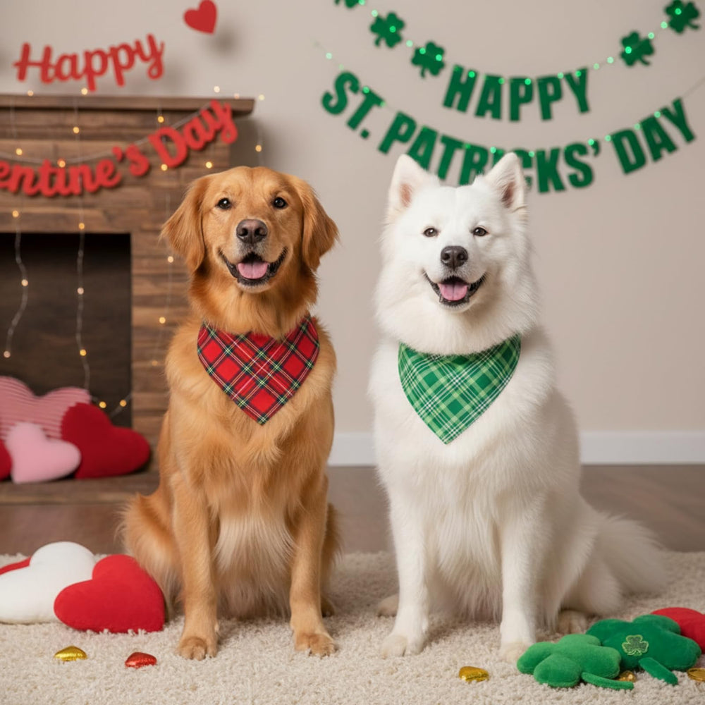 Bandanas Weewooday para perro, diseño verde a cuadros para San Patricio, ideal para eventos.