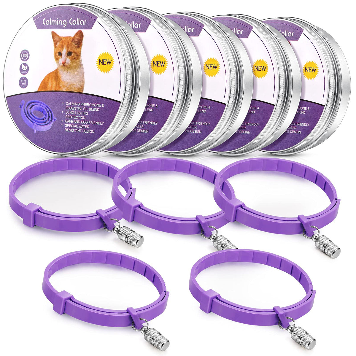 Weewooday collar calmante para gatos morado, ayuda a tranquilizar felinos al oler la fragancia