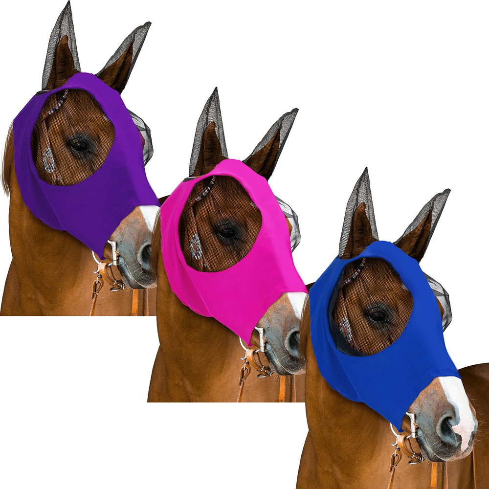 Weewooday máscara para caballos, en uso, protege contra insectos mientras permite visión.