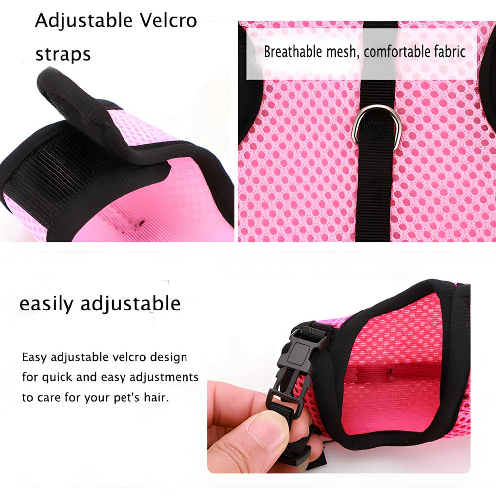 WeimoMonkey arnés para gatito con malla rosa, cómodo para paseos en casa o parque.