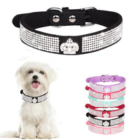 Collar WeimoMonkey con diamantes brillantes para perros pequeños, ideal para salidas elegantes.