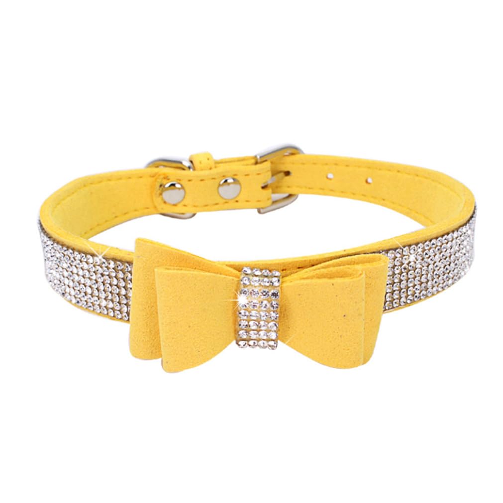 WeimoMonkey collar-perro-diamante-amarillo-primer-plano-cristales, primer plano de cristales que brillan.