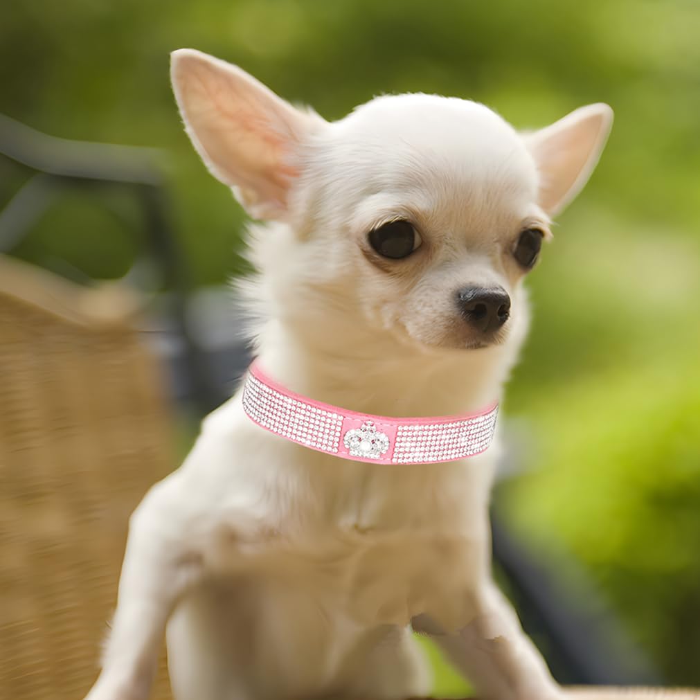 Collar rosa WeimoMonkey con diamantes, ajuste cómodo para perros pequeños.