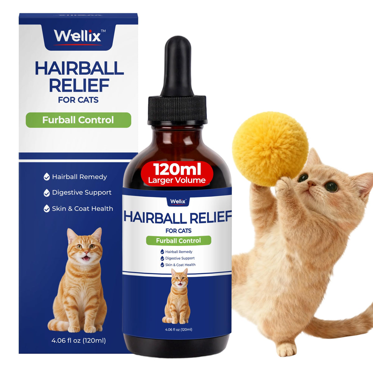 Wellix drops para bolas de pelo en gatos, alivio práctico al comer