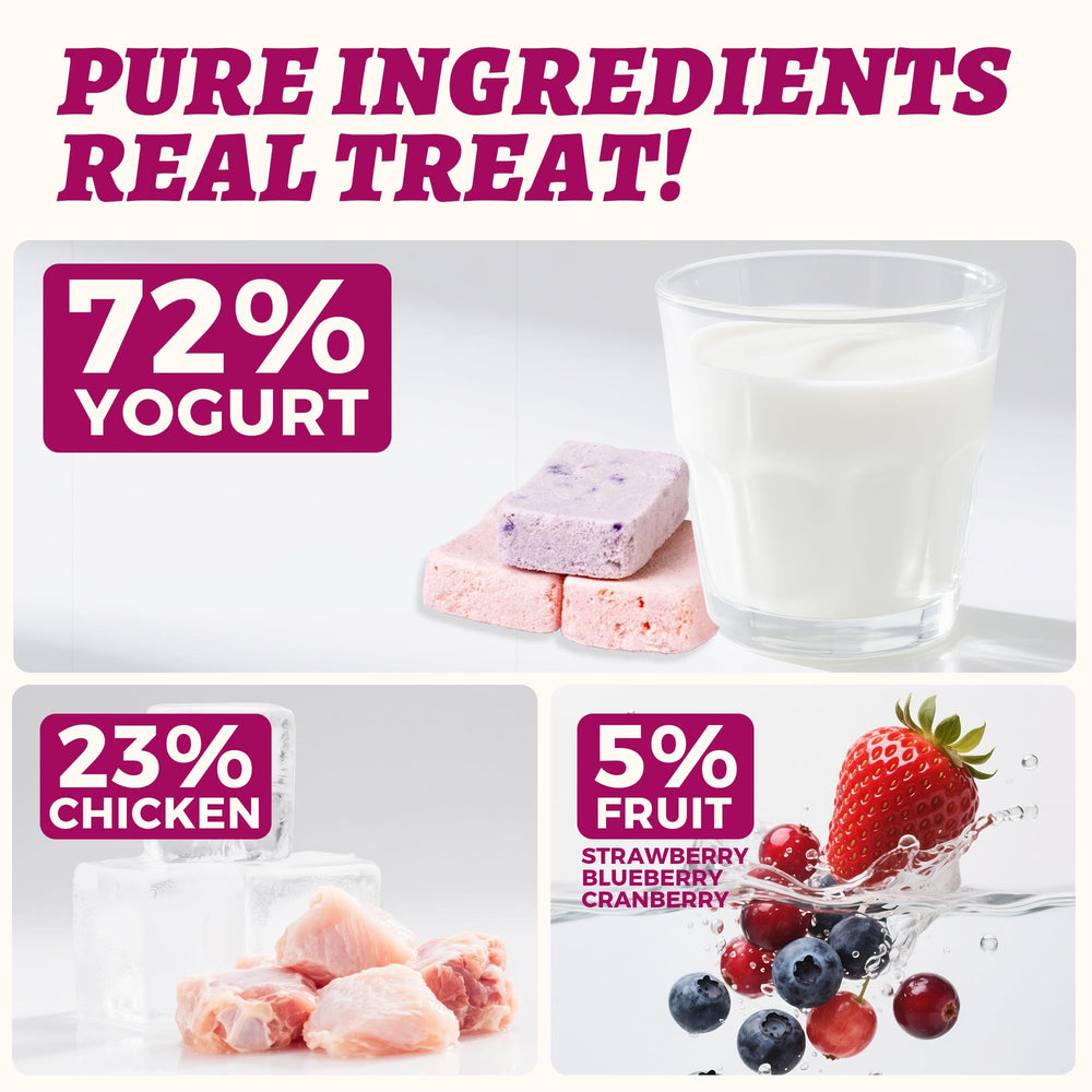 Wellix snacks de yogur con frutas, sabor fresa y arándano para mascotas