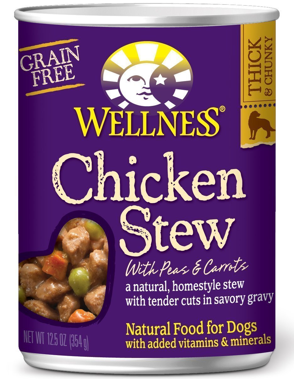 Wellness lata de pavo estofado sin granos para perros.