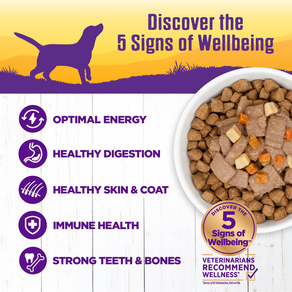 Wellness sin-cereales ciervo-salmon opción natural para perros adultos.