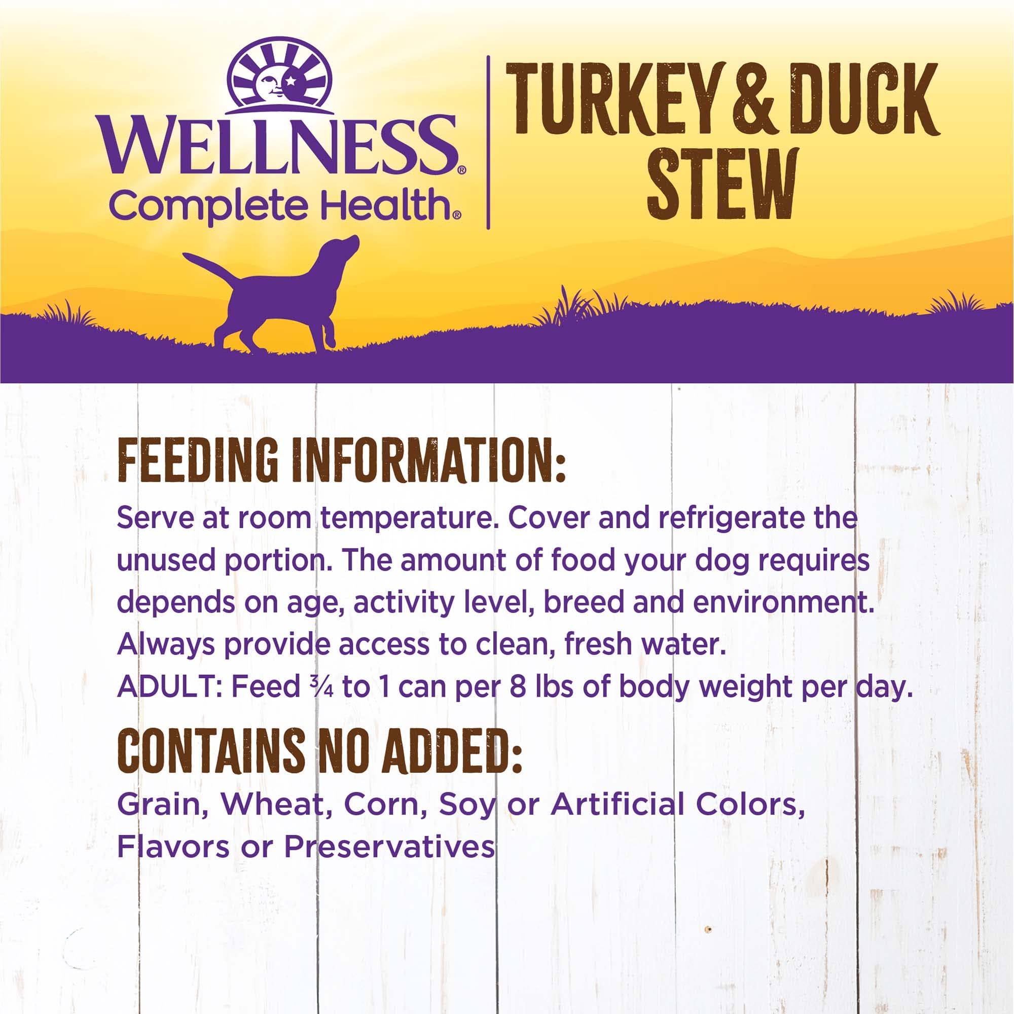 Wellness lata proteína pavo-pato y arándanos, apoyo para nutrición diaria.