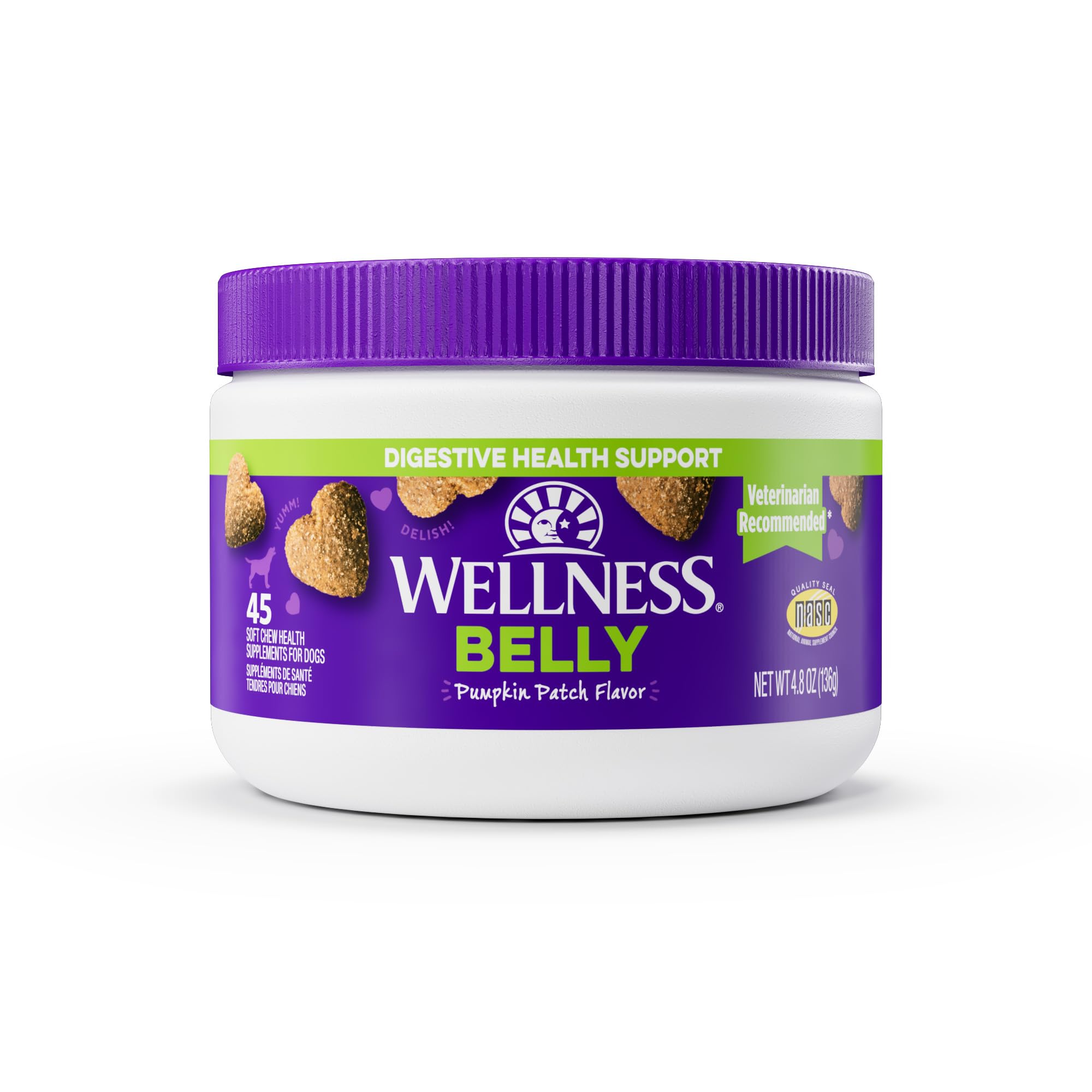 Wellness gomitas suaves de calabaza para perros apoyando la digestión diaria