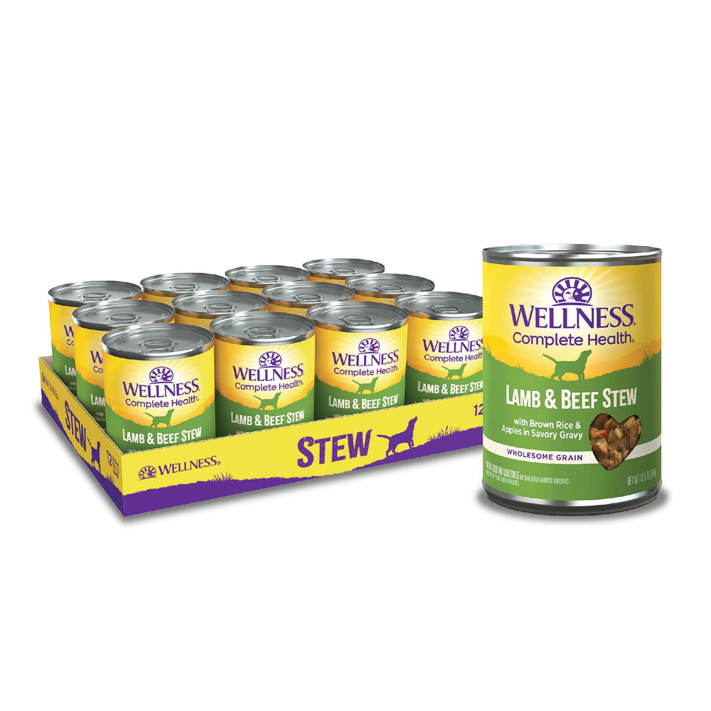 Wellness perro guiso cordero y res en lata para comida diaria