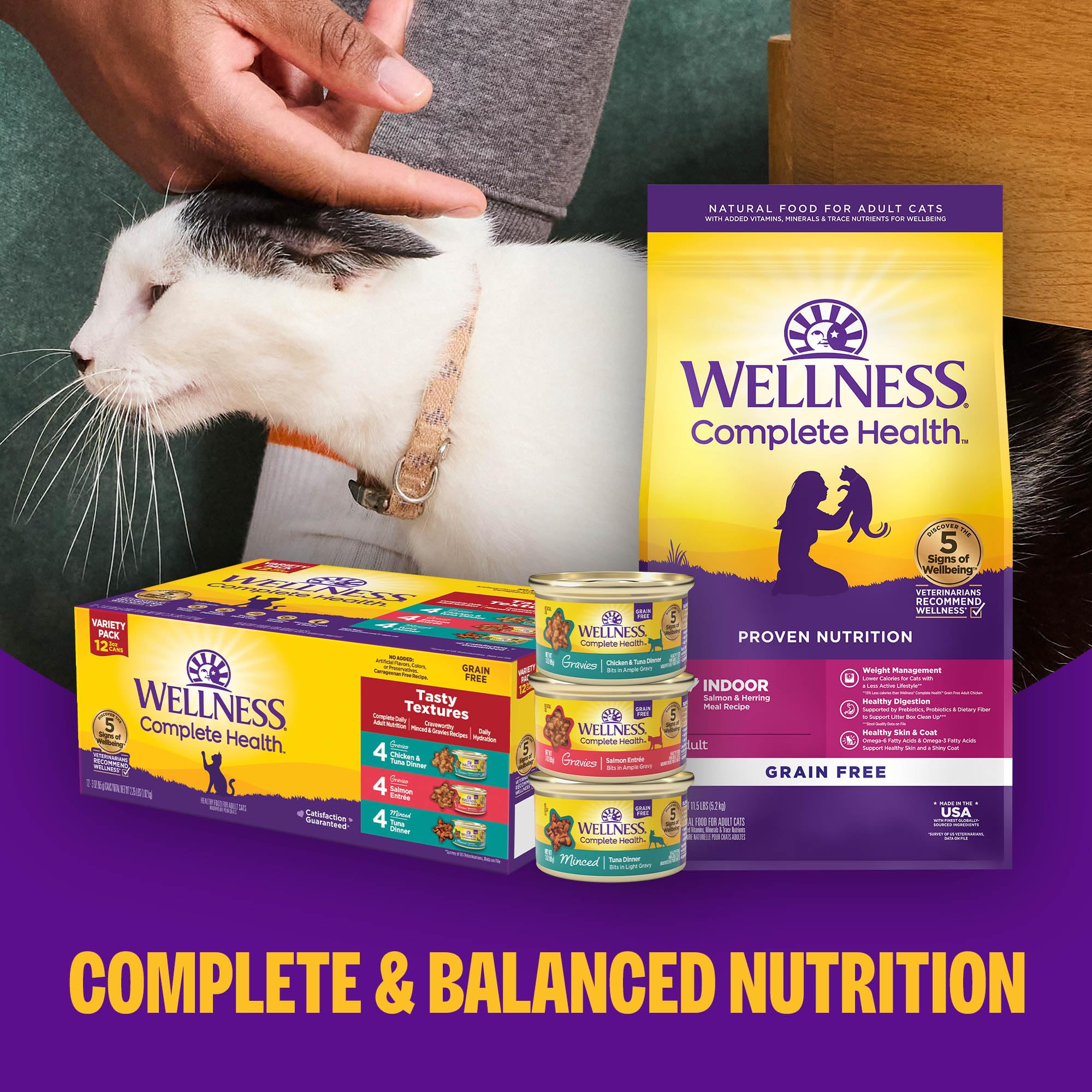 Wellness sin carragenina ni colorantes, opcion natural para gatos.