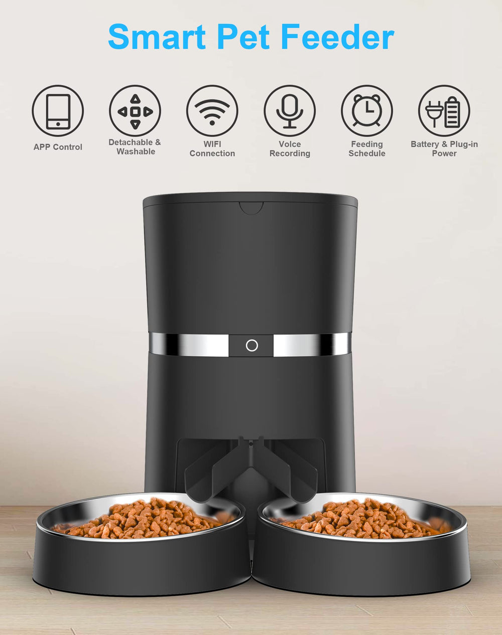 WellToBe Alimentador Automático controlado por aplicación para mascotas.