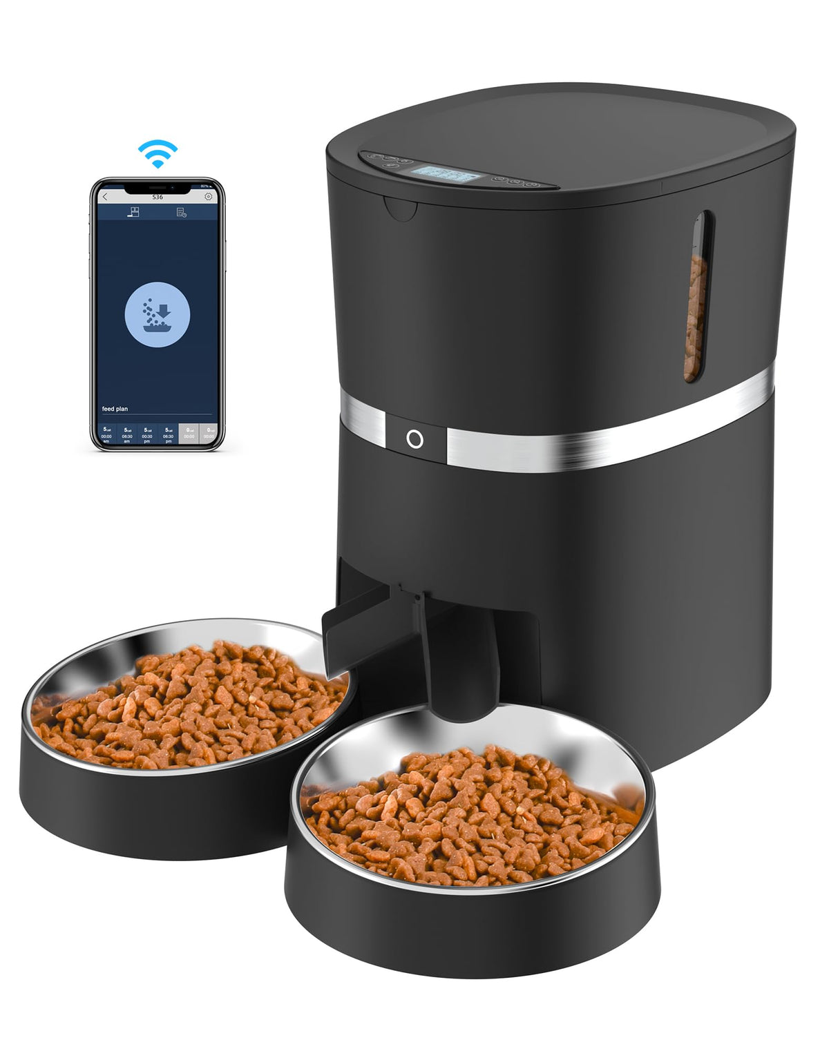 WellToBe Alimentador Automático con conectividad inalámbrica para programación de comidas.