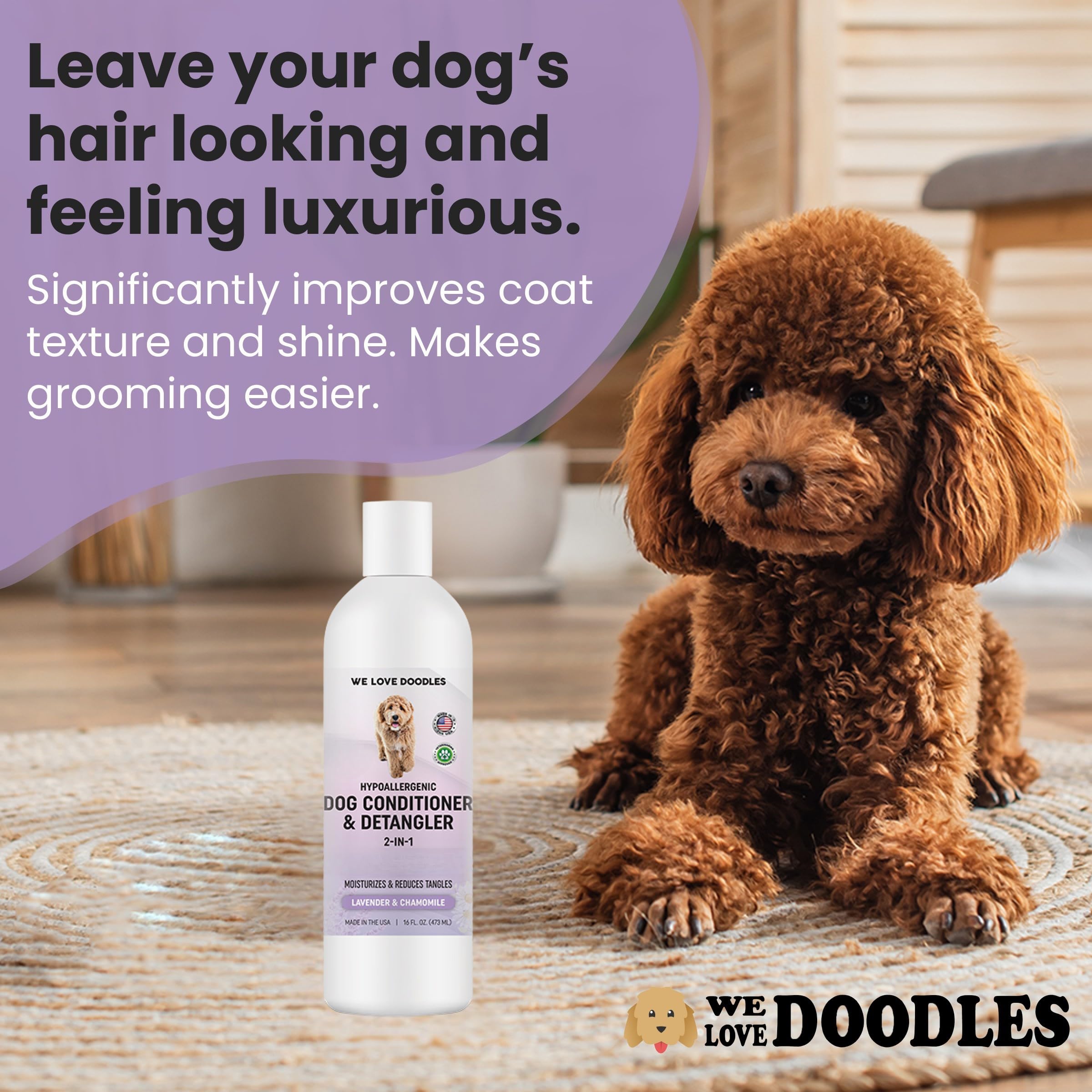 We Love Doodles Crema suave para pelaje, facilita el cepillado.