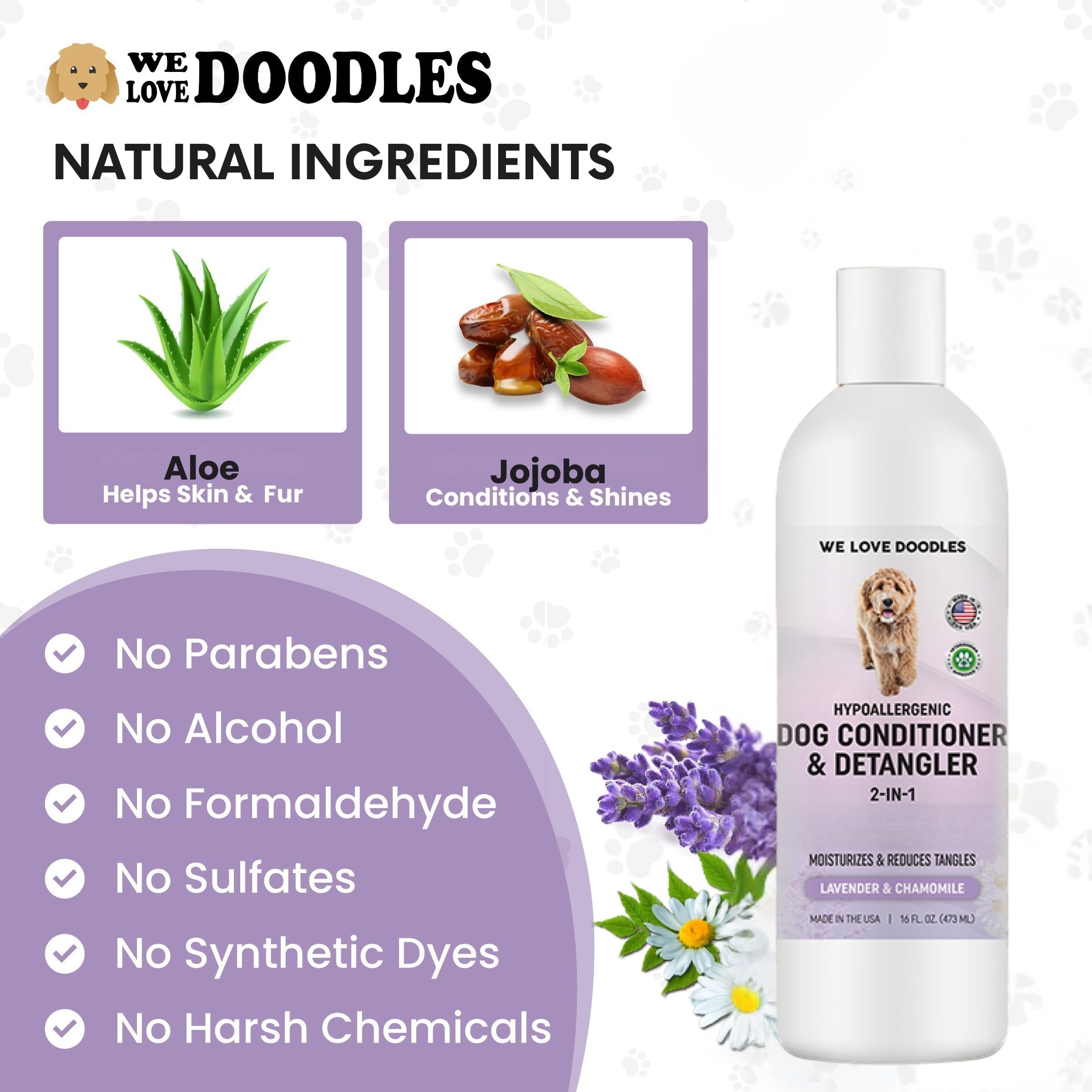 We Love Doodles Desenredado con cepillo, cabello suave al cepillar.