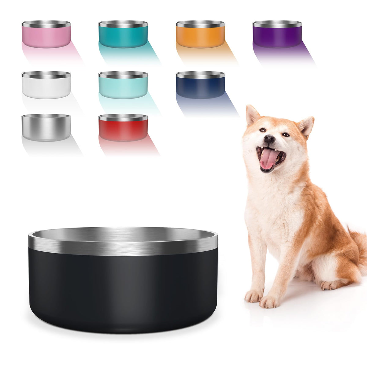 Tazón Wenbokmin de acero inoxidable de 64 oz, ideal para agua y comida diaria.