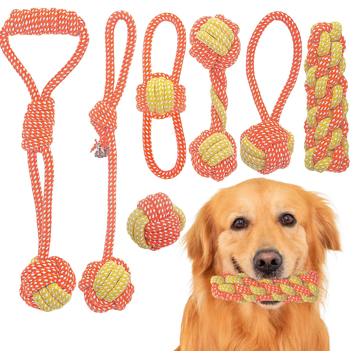 Weocar set de 7 juguetes de cuerda para cachorros, masticación segura y entretenimiento.