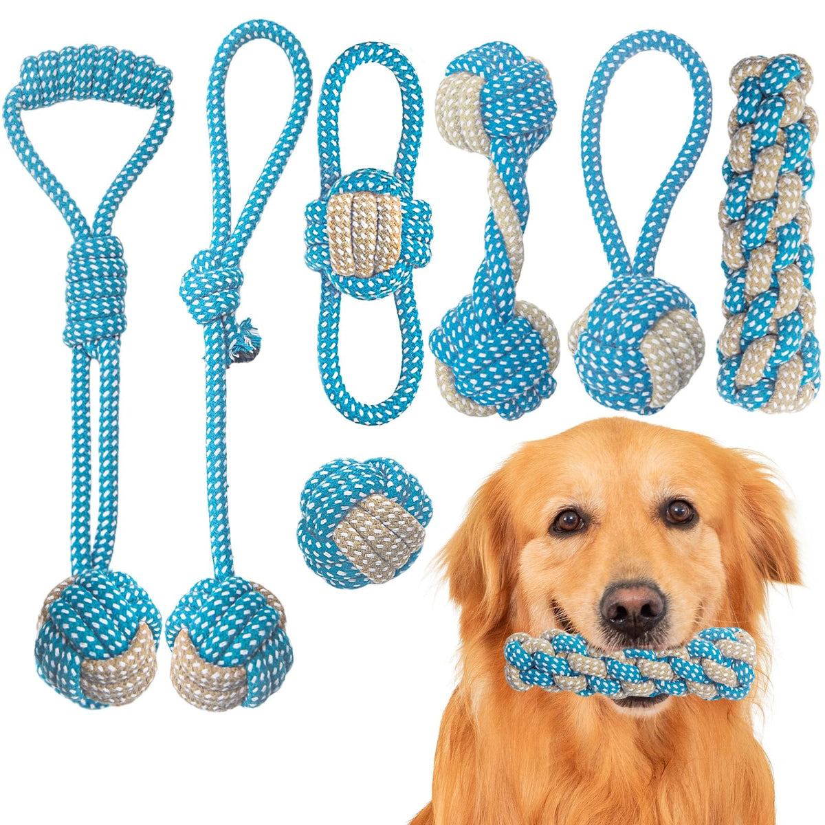 Weocar: conjunto de siete juguetes de cuerda para cachorros, ideal para masticar y pasar el rato.