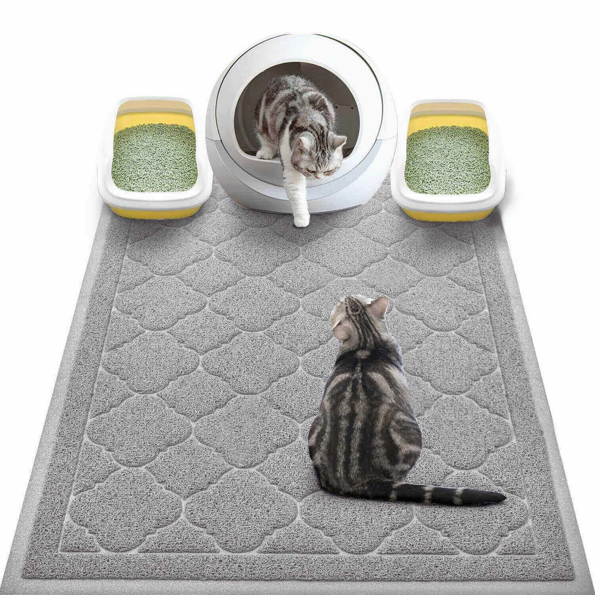 WePet alfombrilla para caja de arena, vista superior, atrapa la arena y protege el suelo.