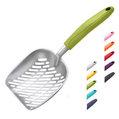 WePet cazo para arena de gato de aluminio con mango verde facilita la limpieza diaria