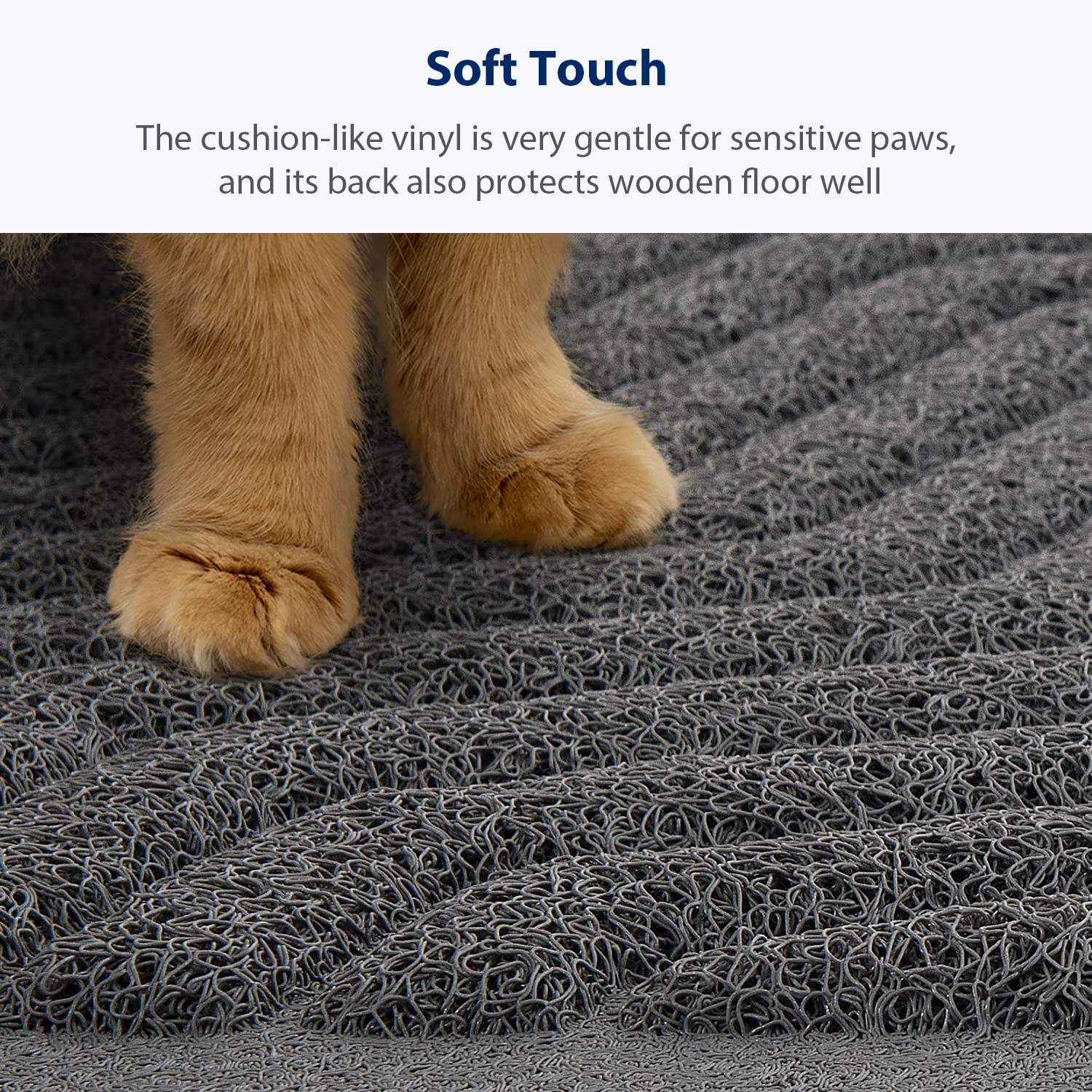 WePet PVC premium sin ftalatos y BPA, seguro para patas sensibles.