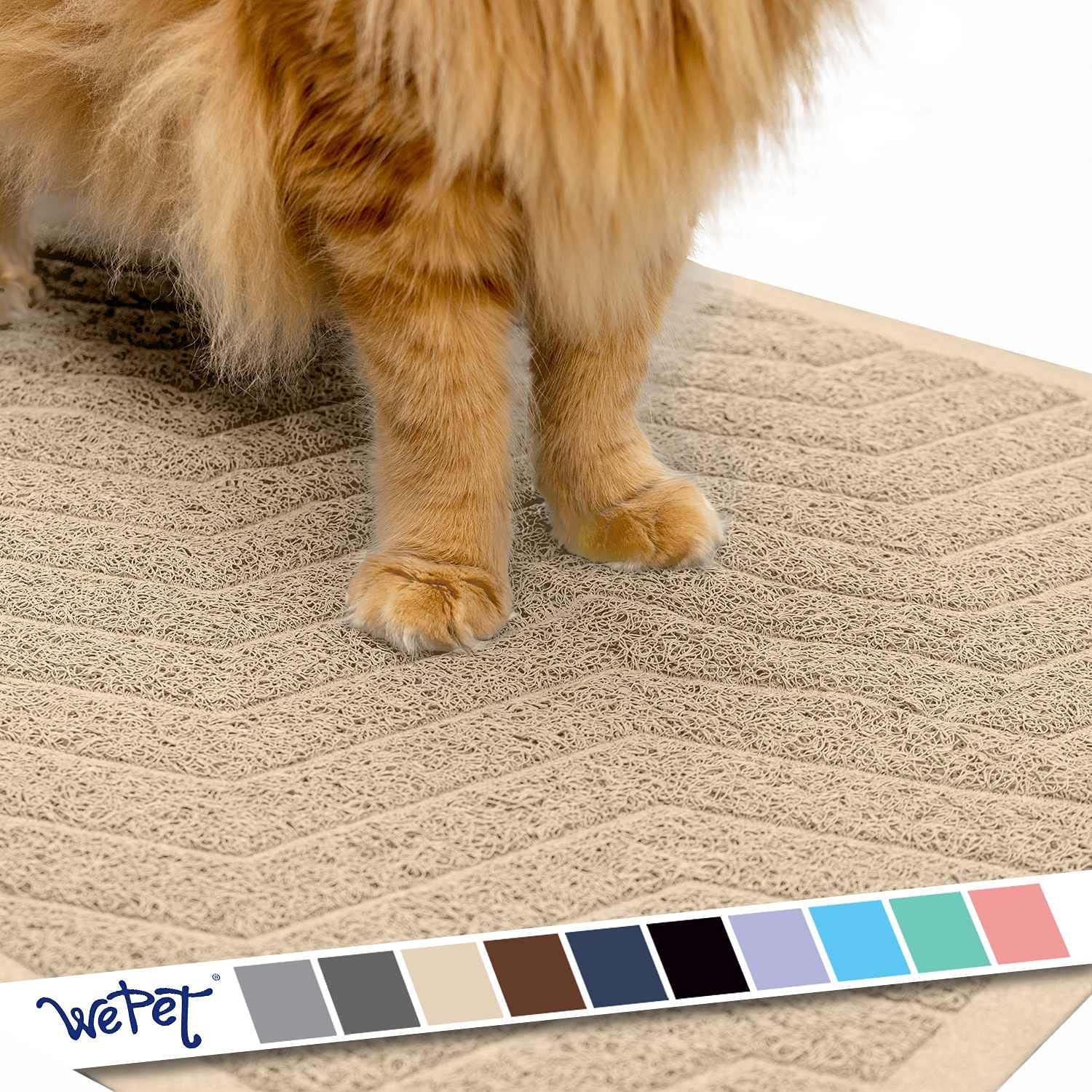 WePet tapete para caja de arena de gatos beige protege el piso y mantiene el área ordenada.