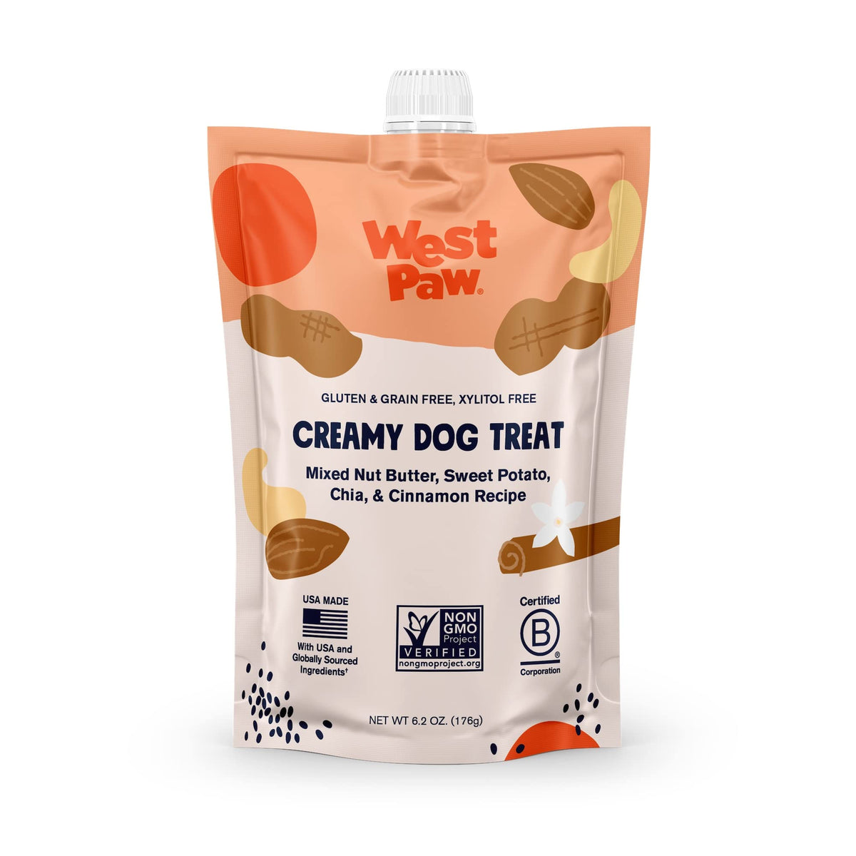 West Paw cremosas golosinas de mantequilla de frutos secos con boniato, para premiar con sabor.