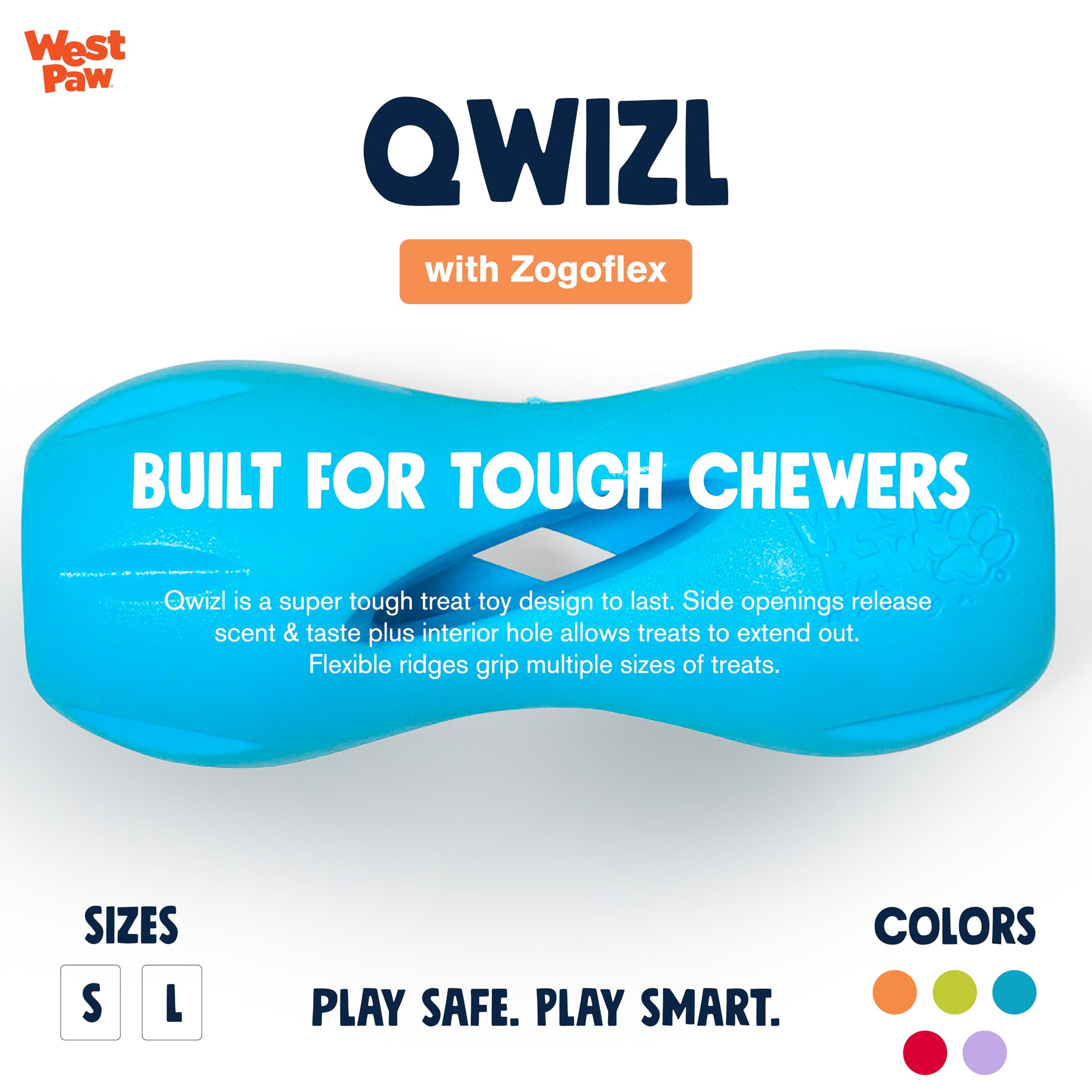 West Paw Qwizl Aqua con colores brillantes para localizarlo fácilmente