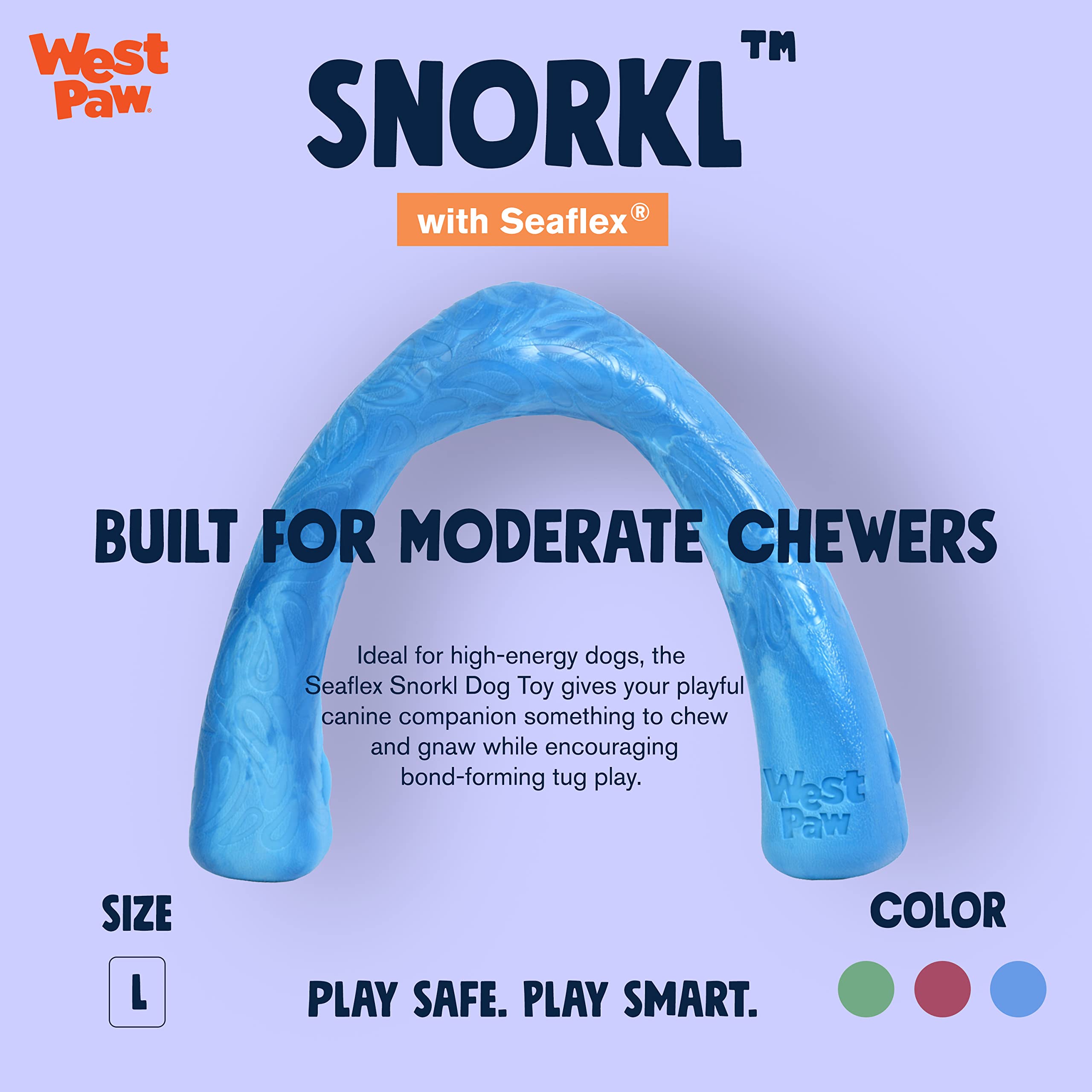 West Paw Seaflex Snorkl, tecnologia-remolino, color único para cada juego y sorpresa visual.