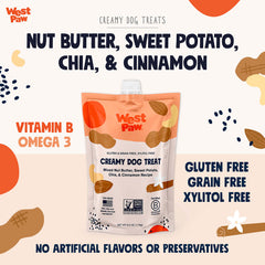 West Paw textura cremosa de mantequilla de frutos secos con chía, ideal para snack.