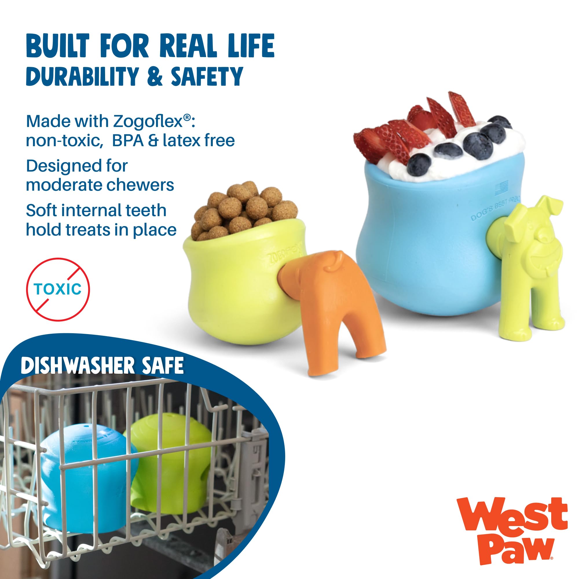 WEST PAW Toppl, rellenos congelados o suaves para diversión prolongada.