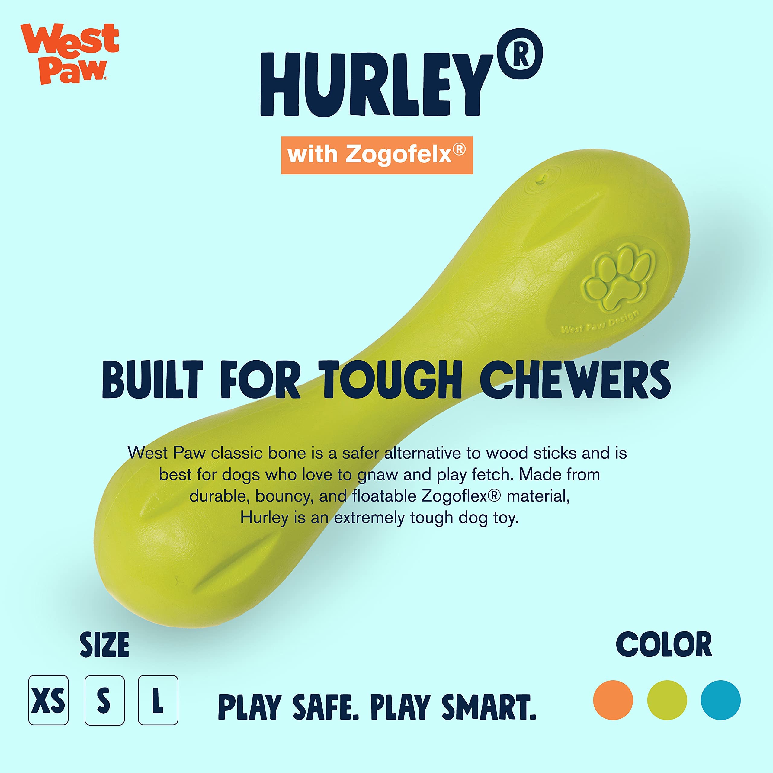 WEST PAW Zogoflex Hurley, durabilidad prolongada para sesiones de masticación intensas.